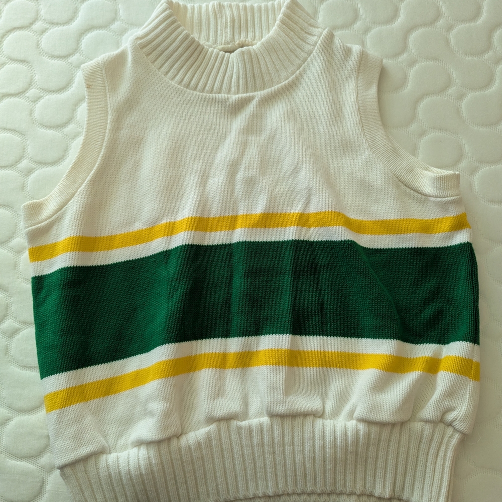 Vtg Striped Sleeveless Cardigan - Green and Yellow